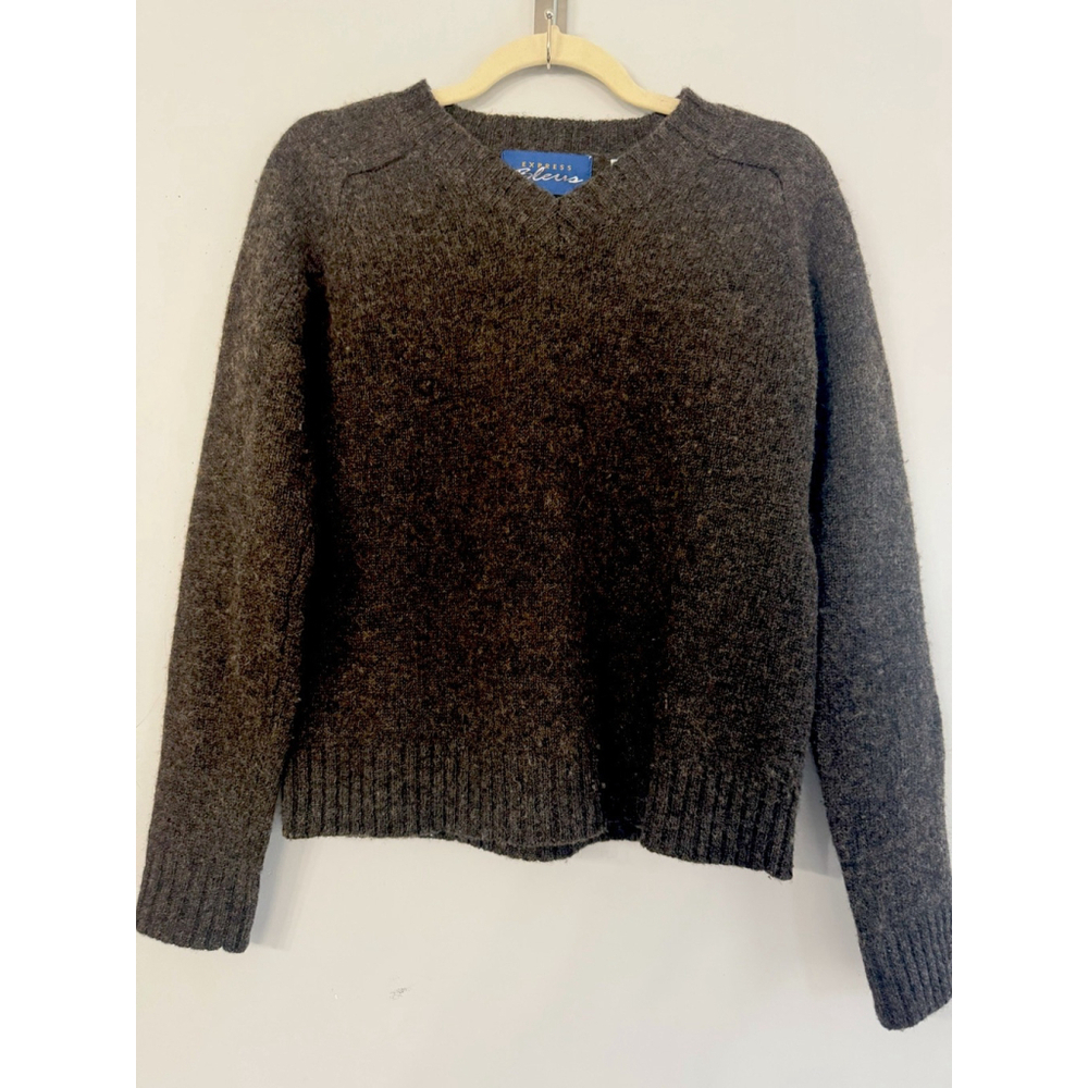 Vintage 90s Express Bleus Brown 100% Wool V-neck sweater Women’s Medium